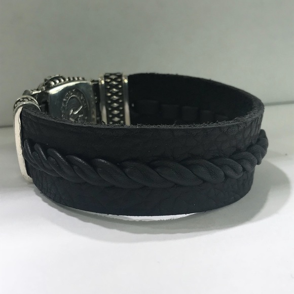 sterling silver lion face bracelet with  leather - Picture 3 of 8